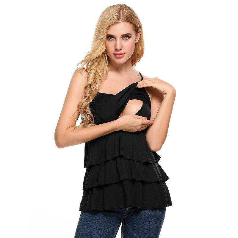 Maternity Solid Color Ruffle Design Spaghetti Strap Tanks