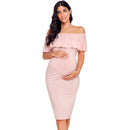 Maternity Solid Color Off-shoulder Slim Fit Dress