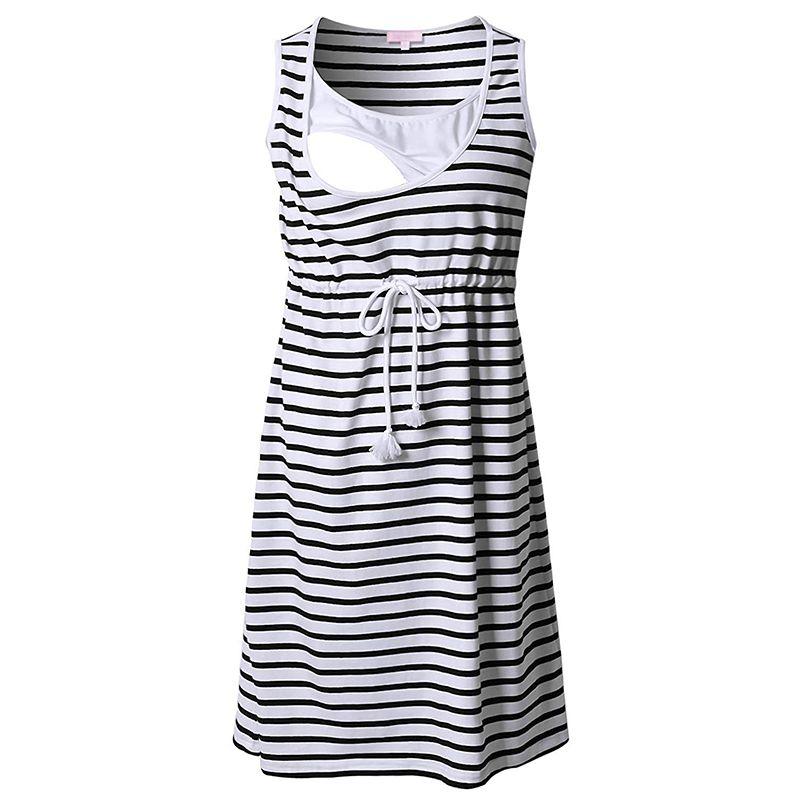 Maternity Stripes Print Sleeveless Nursing Dress