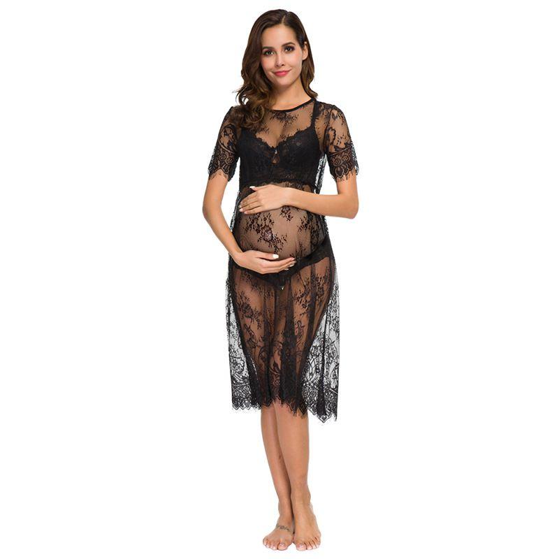 Maternity Lace Design Round Neck Dress