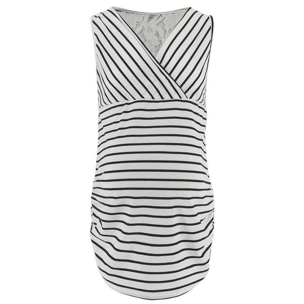 Fashion Maternity Stripes Print Sleeveless Dress