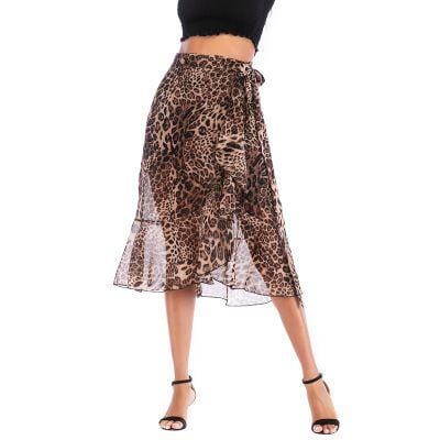 Women Leopard Print Chiffon Medium-length Skirt