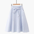 Women High-waisted Lace Up Plaid Print Medium-length Skirt