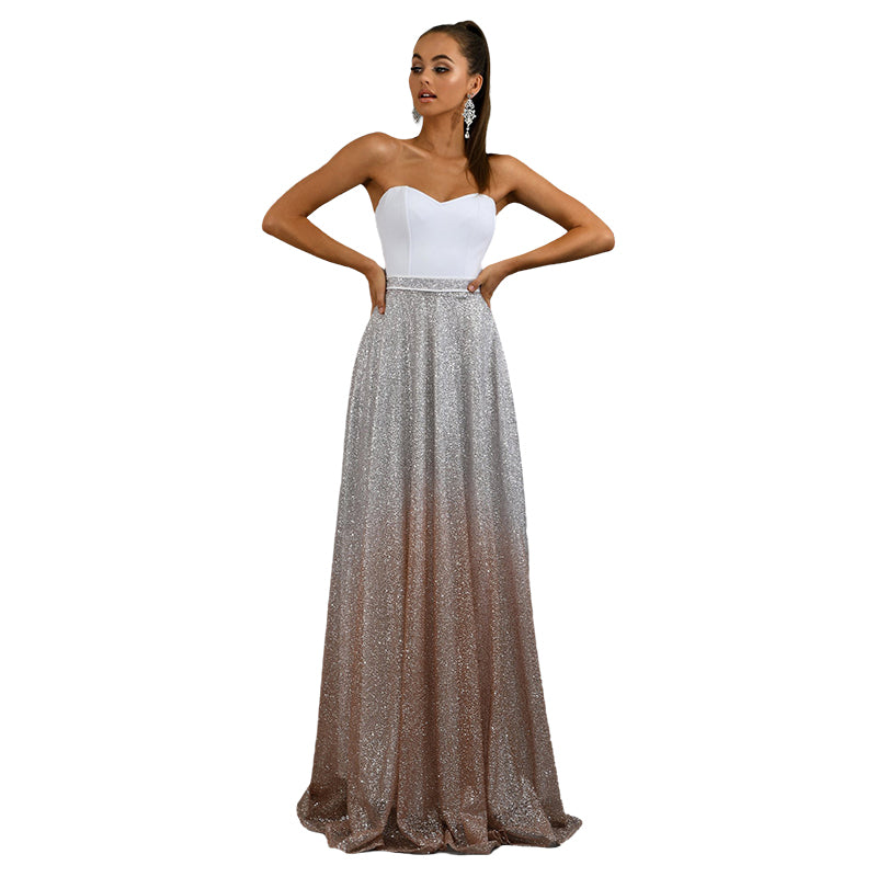 Hot Sale Strapless Sleeveless Sequin Maxi Dress