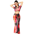 Hot Sale Un-Goua Printed Short-Sleeve T-shirts Flare Trousers Set