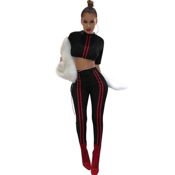 Women Short-sleeve Crop Top And Bodycon Pants Set