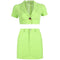 Women New Short-sleeve Fluorescence Color Crop Blouse Tight Skirt Set