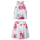 Women Fashion Floral Print Off-the-shoulder Chiffon Top Wide Leg Shorts Set