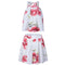Women Fashion Floral Print Off-the-shoulder Chiffon Top Wide Leg Shorts Set