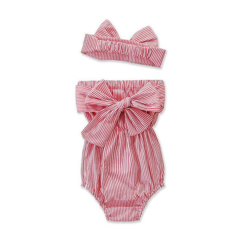2 Pcs Baby Girl Stripes Printed Tube Bodysuit And Headband