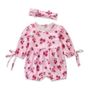 2 Pcs Baby Girl Cotton Flower Printed Romper And Headband