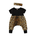 2 Pcs Cotton Leopard Printed Patchwork Romper And Headband