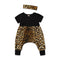 2 Pcs Cotton Leopard Printed Patchwork Romper And Headband