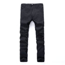 High Street Men Cotton Solid Color Ripped Jeans