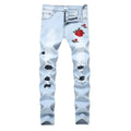 Men Cotton Rose Embroidered Ripped Jeans