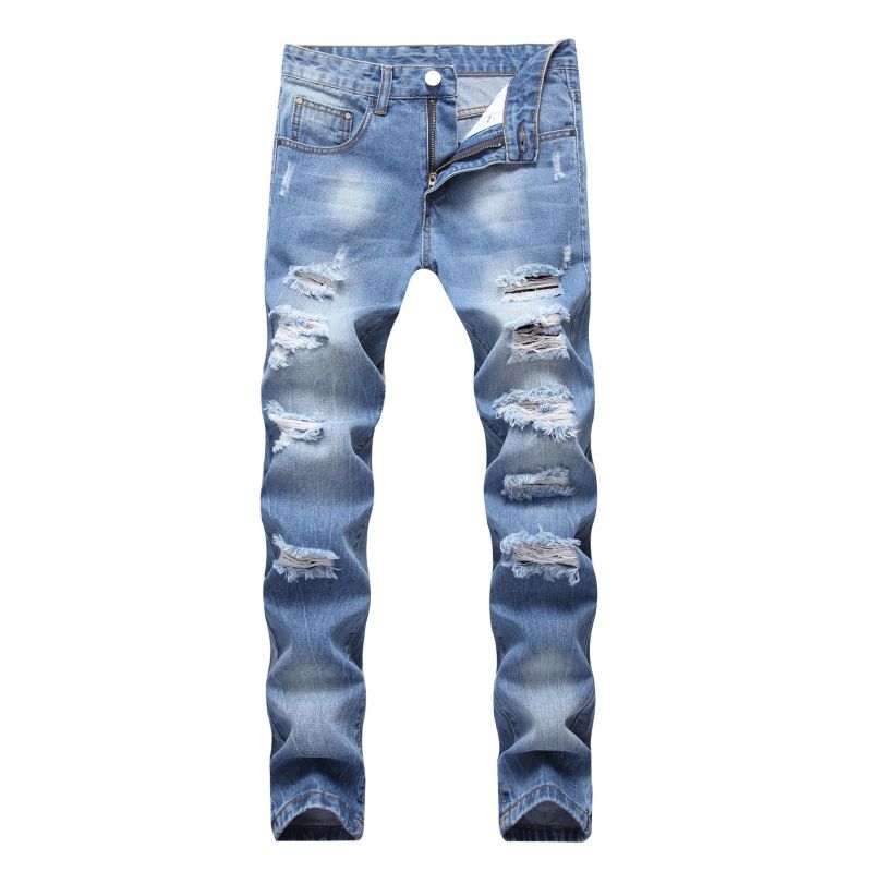 Men Cotton Slim Fit Ripped Straight Jeans
