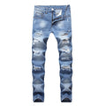 Men Cotton Slim Fit Ripped Straight Jeans