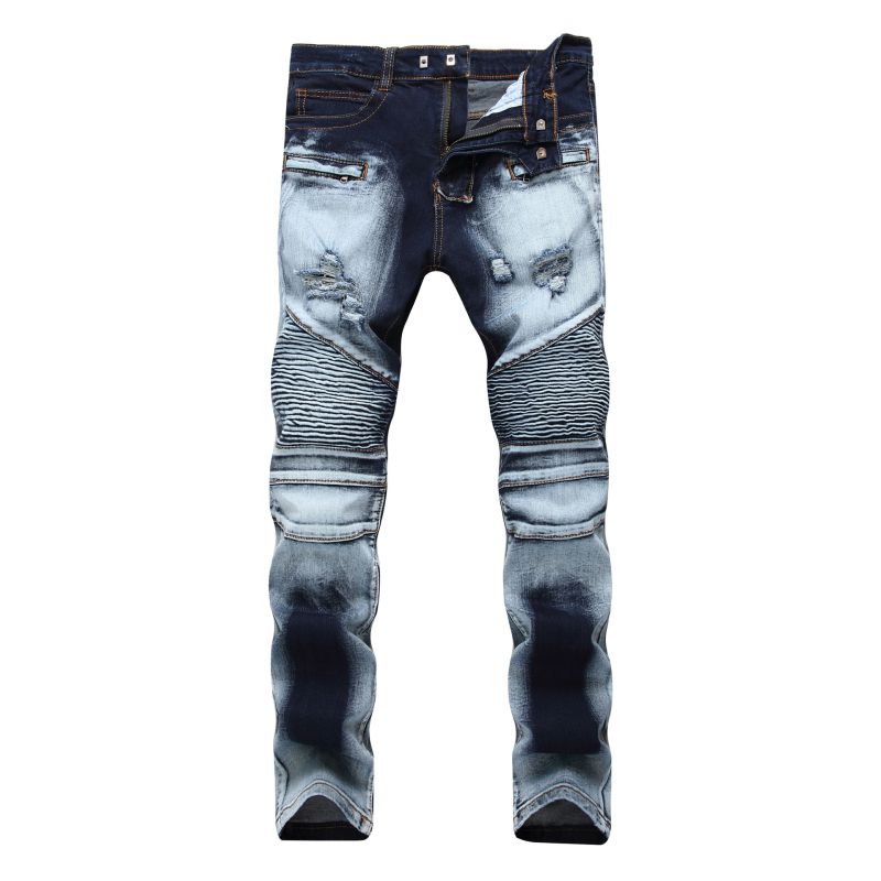 High Street Men Cotton Patchwork Slim Fit Ripped Jeans