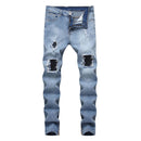 High Street Men Cotton Slim Fit Zipper Design Ripped Jeans