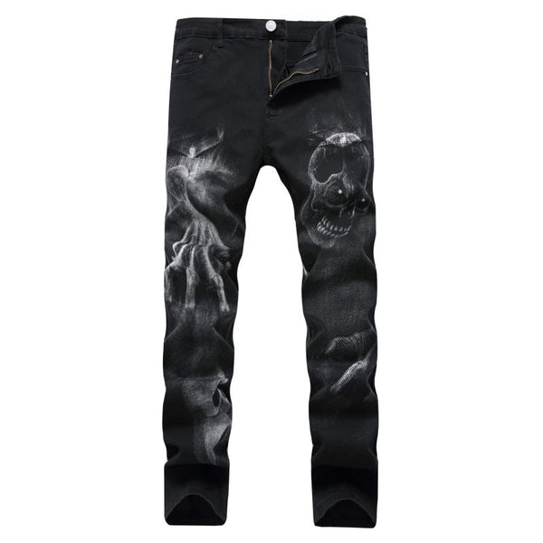 Fashion Men Cotton 3D Print Slim Fit Jeans