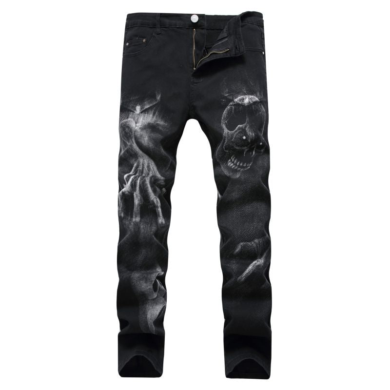 Fashion Men Cotton 3D Print Slim Fit Jeans
