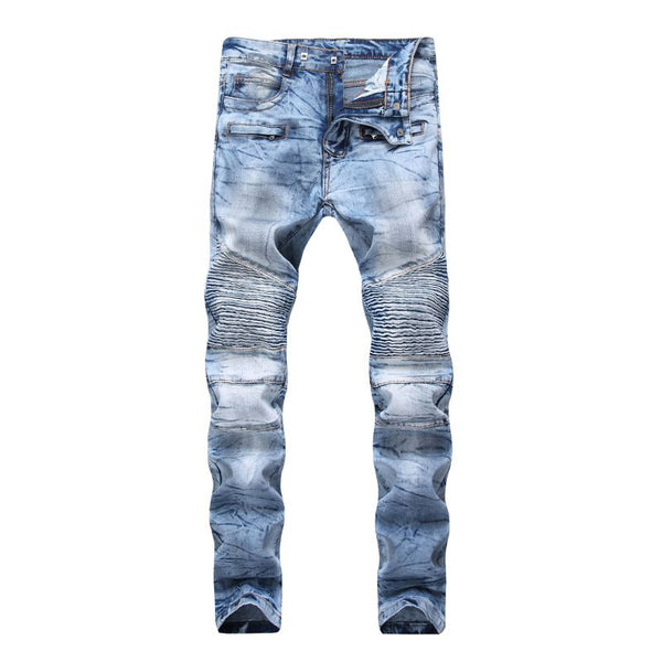 Men Cotton Straight Motorcycle Denim Jeans