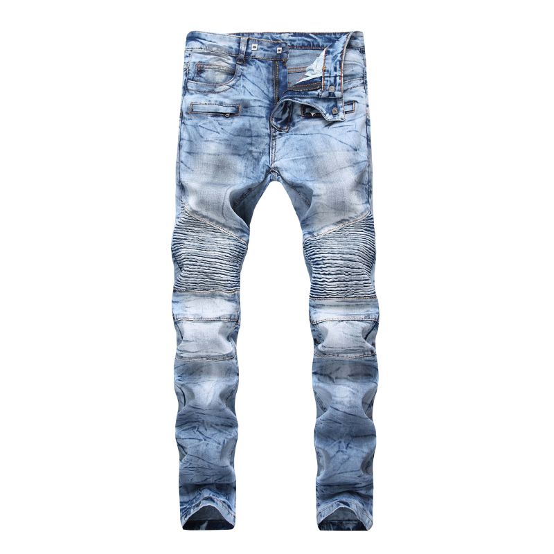 Men Cotton Straight Motorcycle Denim Jeans