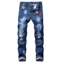 Men Cotton Casual Embroidered Ripped Jeans