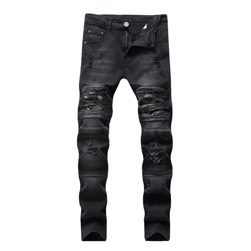 Men Cotton Motorcycle Casual Slim Fit Ripped Jeans