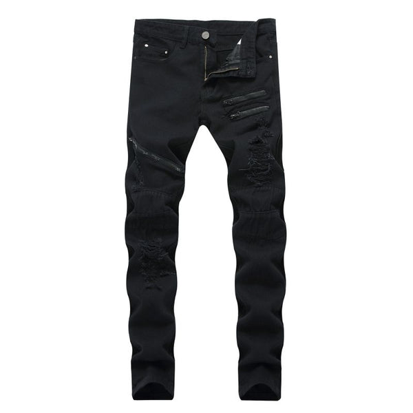 Men Cotton Casual Zipper Design Slim Fit Jeans