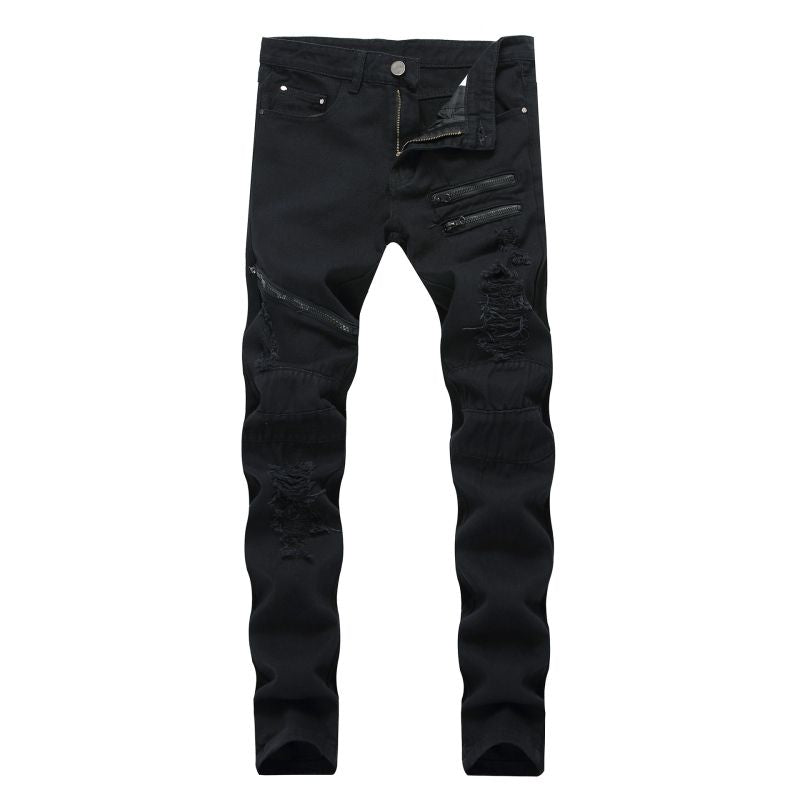 Men Cotton Casual Zipper Design Slim Fit Jeans