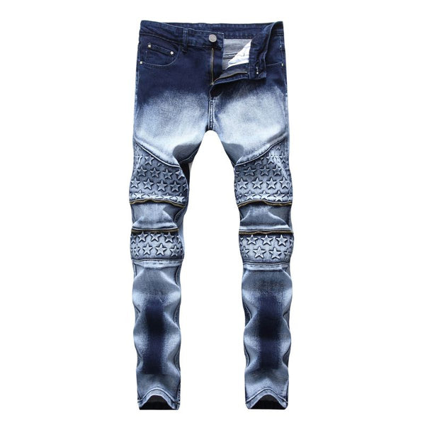 Fashion Men Cotton Zipper Design Slim Fit Jeans