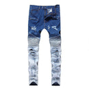 Men Cotton Zipper Design Gradient Color Ripped Jeans