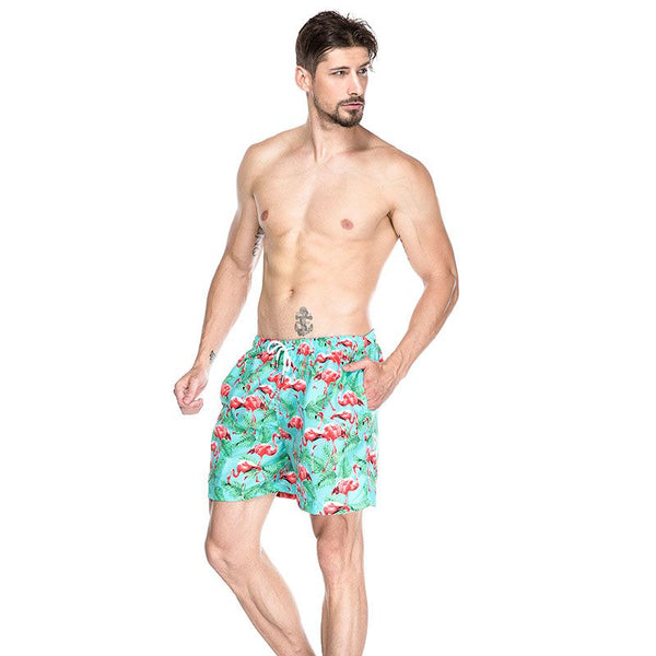 Men Flamingo Printed Quick Drying Beach Shorts
