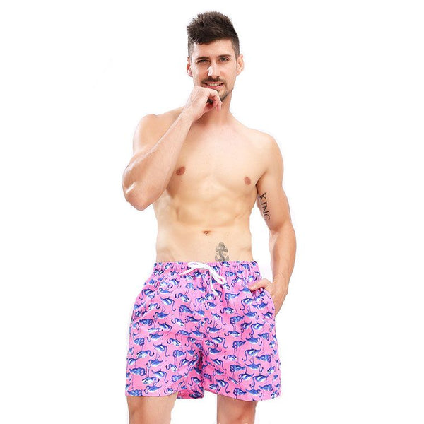 Men Flamingo Printed Casual Beach Shorts