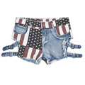 Women Fashion High-waisted American Flag Print Ripped Denim Shorts