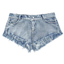 Women Sexy Medium-waisted Double Pockets Design Raw Hem Denim Shorts