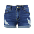 Women Fashion Low-waisted Curled Ripped Denim Shorts