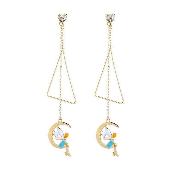 Creative Moon Fairy Design Women Enameled Tassel Earrings