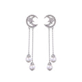 Elegant Moon Imitation Pearl Design Women Rhinestone Party Earrings