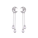 Elegant Moon Imitation Pearl Design Women Rhinestone Party Earrings