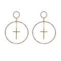 Creative Cross Design Women Simple Round Shape Rhinestone Earrings