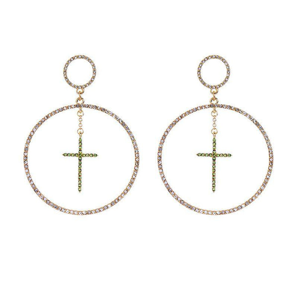 Creative Cross Design Women Simple Round Shape Rhinestone Earrings