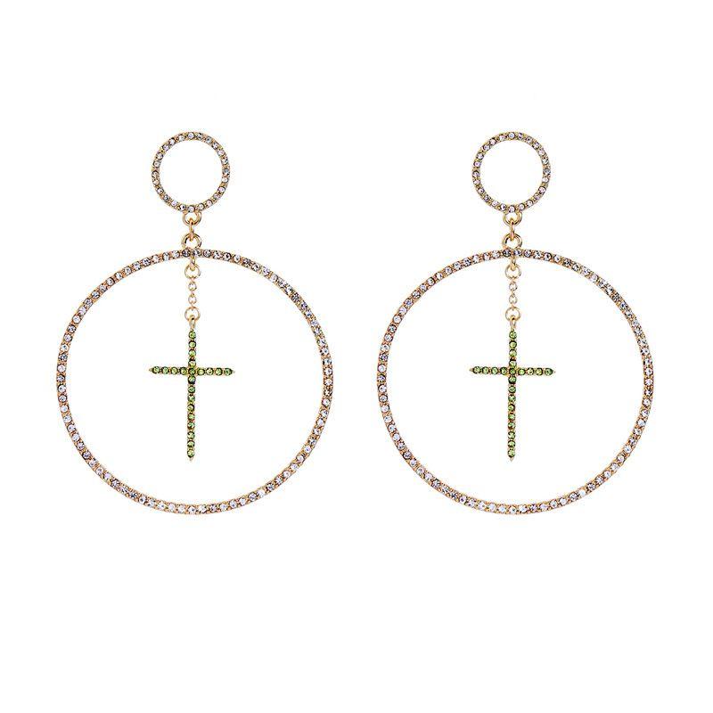 Creative Cross Design Women Simple Round Shape Rhinestone Earrings