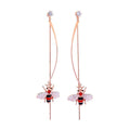 Fashion Long Length Tassel Enameled Bee Design Silver Stud Women Earrings