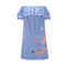 Fashion Women Off-the-shoulder Ruffled Embroidery Design Raw Hem Denim Dress