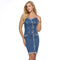 Asymmetric Fashion V Neck Raw Hem Design Spaghetti Strap Bodycon Denim Dress