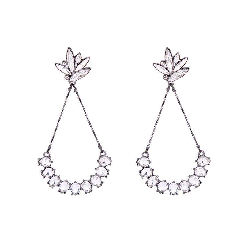 Elegant Women Vintage Flower Pattern Acrylic Crystal Drop Earrings