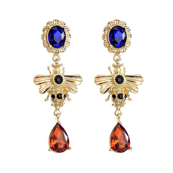 Cute Drop Crystal Drop Alloy Bee Shaped Women Stud Earrings