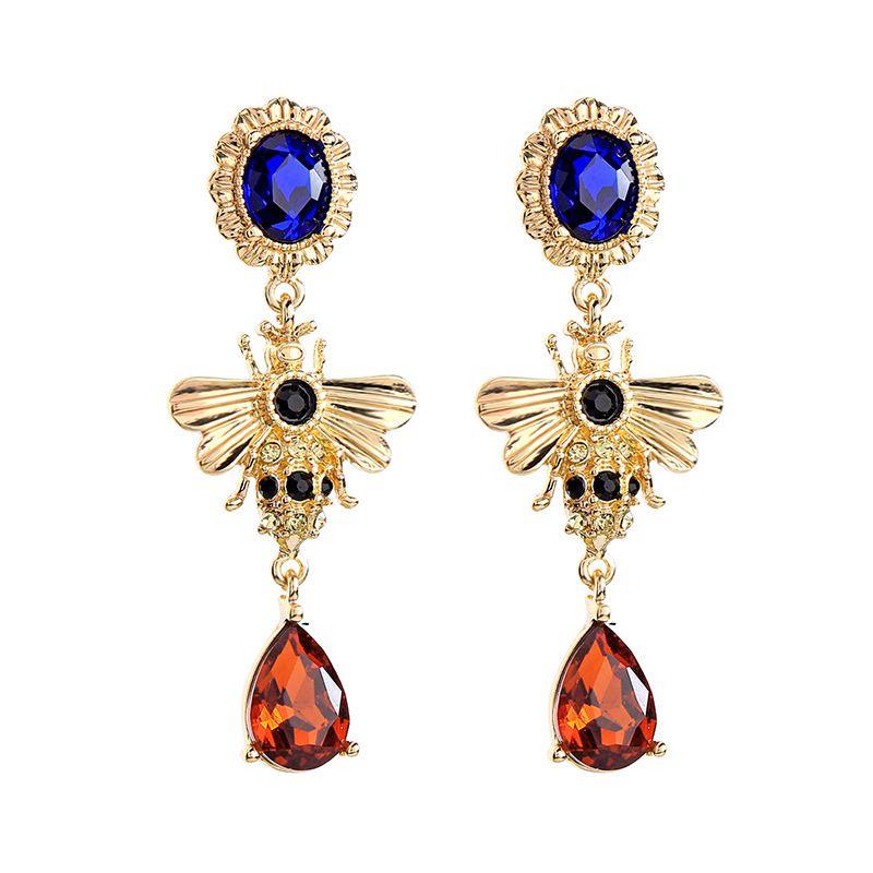 Cute Drop Crystal Drop Alloy Bee Shaped Women Stud Earrings